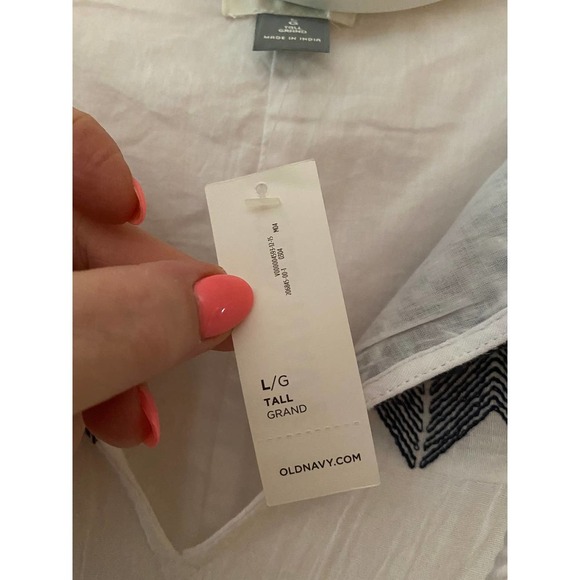 White Old Navy Short Sleeve Cocoon Dress Navy Embroidery Calla Lily Large Tall - Picture 11 of 15